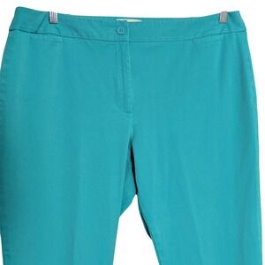 Talbots Capri Pants Cotton Blend Women 18W Teal Cropped Button Hem